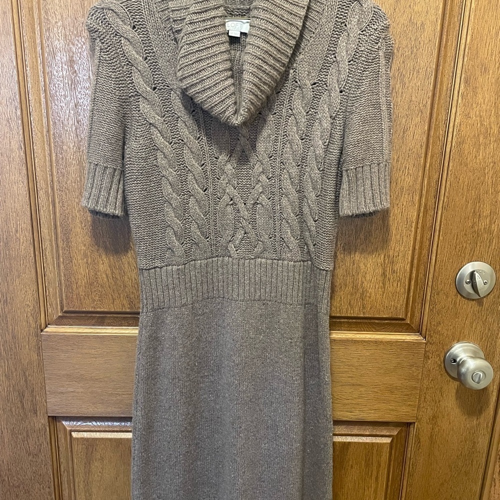 LOFT Brown Cable Knit Wool Sweater Dress
